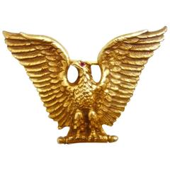 Gold Eagle Brooch with Ruby Eye
