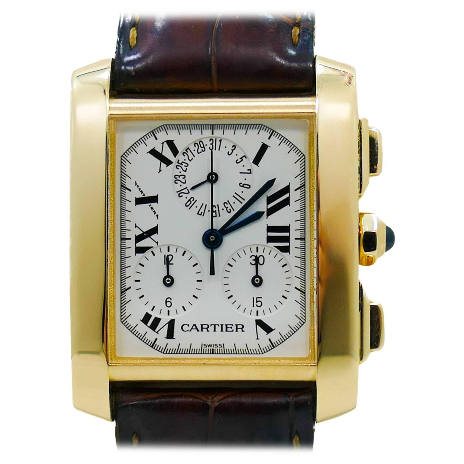 Mens Cartier Tank Francaise Chronograph in 18k Yellow Gold on Strap