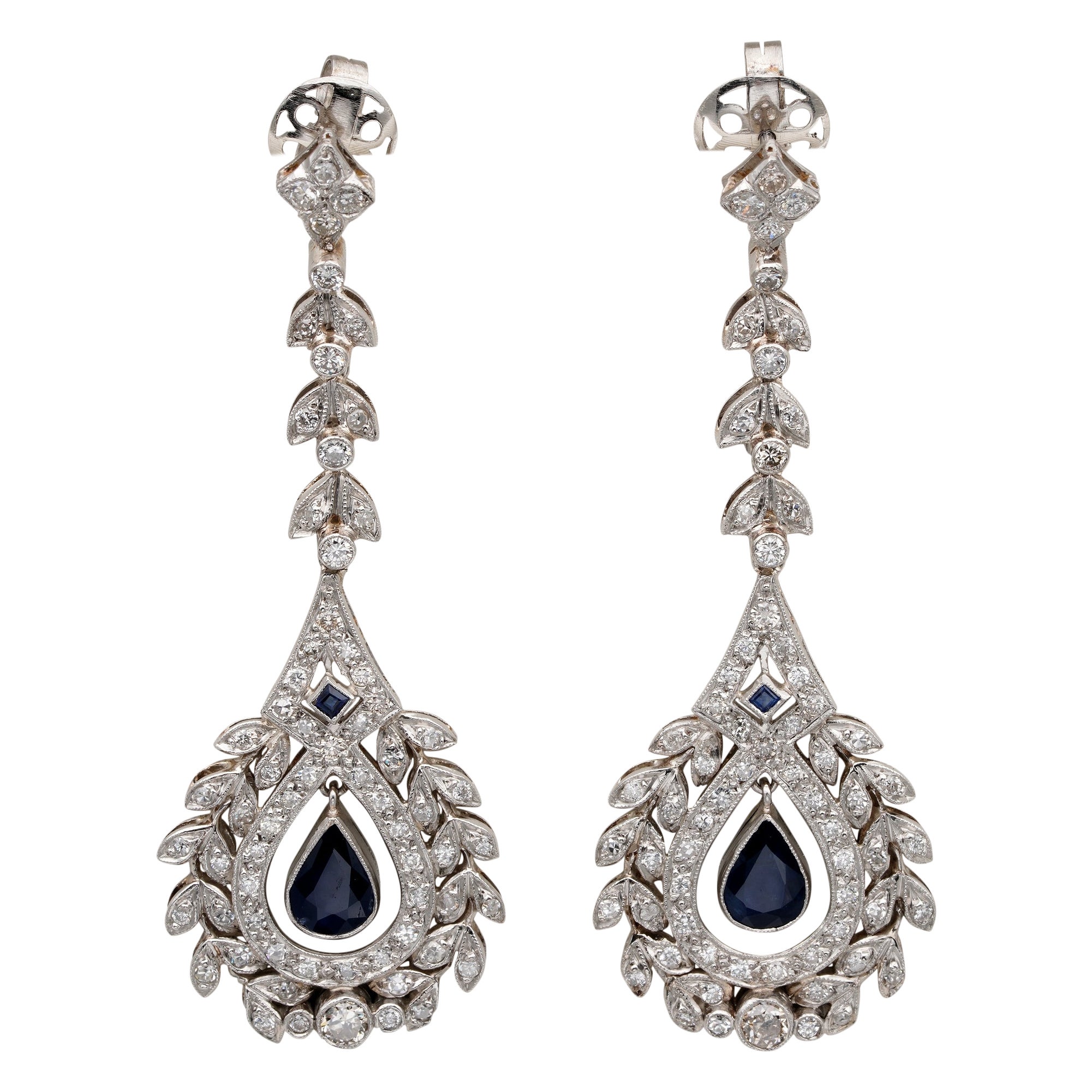 Art Deco Cartier Diamond Platinum Drop Earrings at 1stDibs