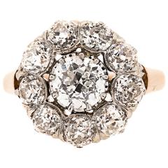 1930s Cluster Antique Old European Cut Diamonds Gold Ring