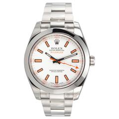 Rolex Stainless Steel Milgauss Orange and White Dial Wristwatch Ref 116400