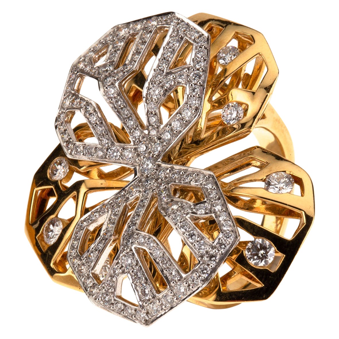 Cartier Caresse D'orchidées Orchid Flower Diamond White Gold Ring For Sale at 1stDibs
