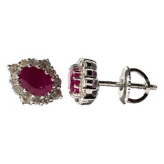 Vintage Ruby and Diamond 18 Carat White Gold Cluster Stud Earrings