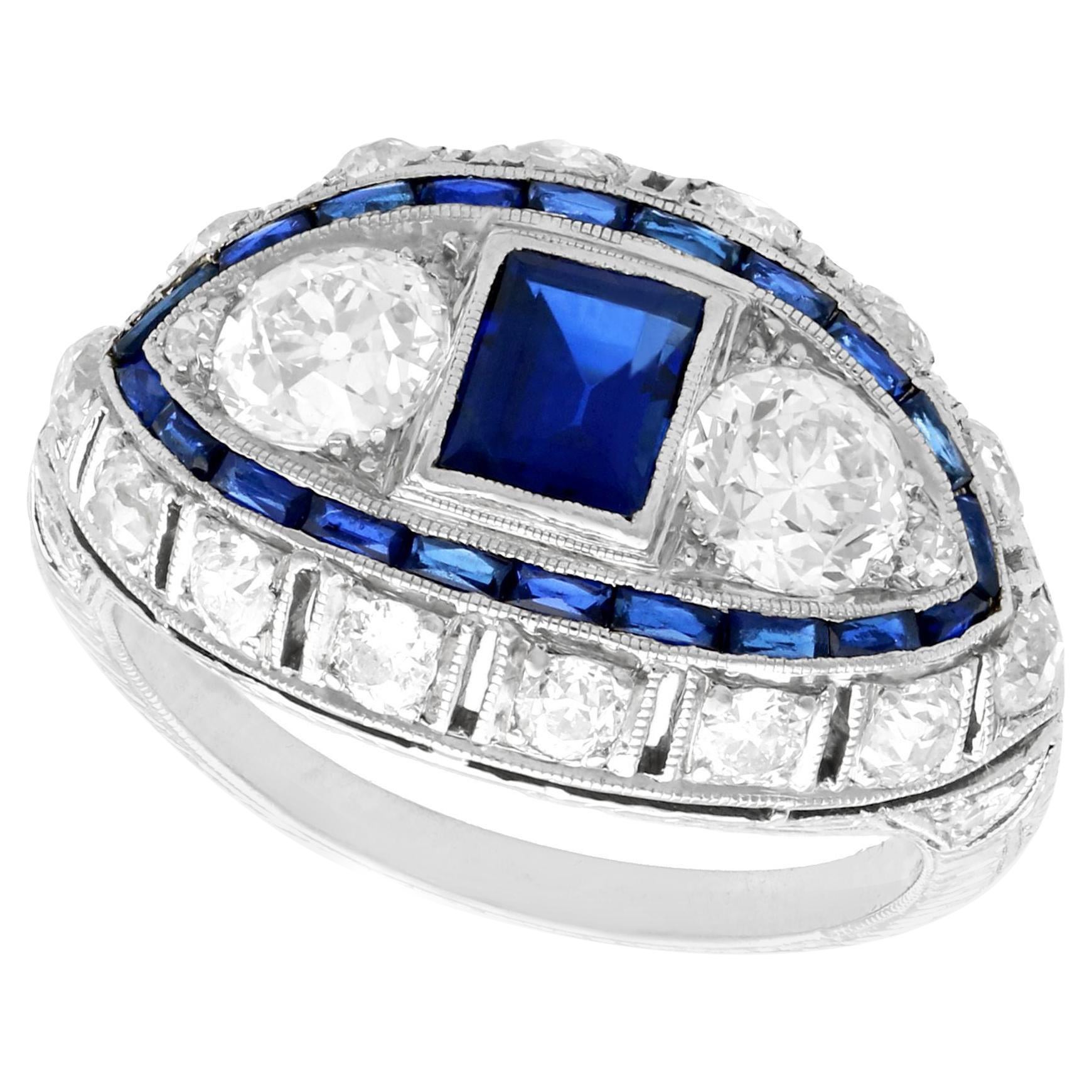 Art Deco 1.10 Carat Sapphire and 2.45 Carat Diamond Platinum Cocktail Ring