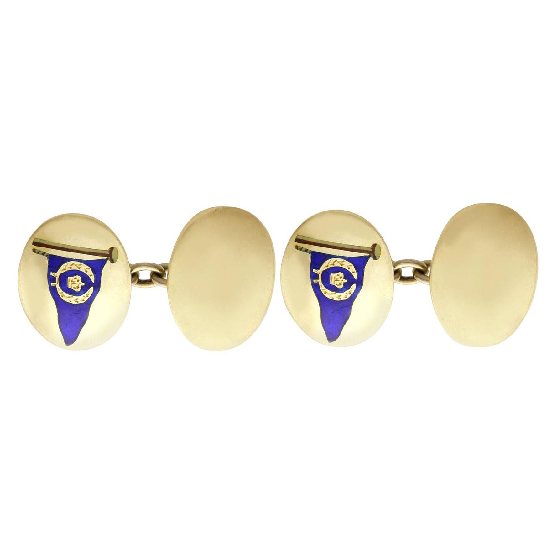 Vintage Yellow Gold and Enamel Cufflinks For Sale