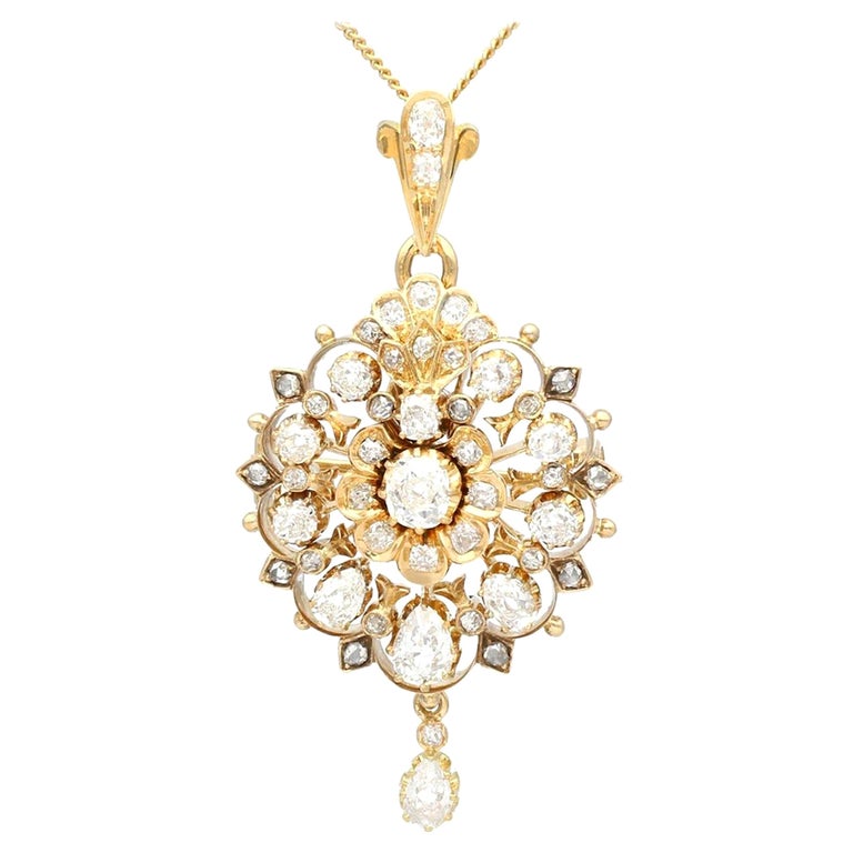 Broche/pendentif Ancienne En Or Jaune 18 Carats - 18,32g, Sertie De 53 Diamants Tailles Anciennes, Occasion