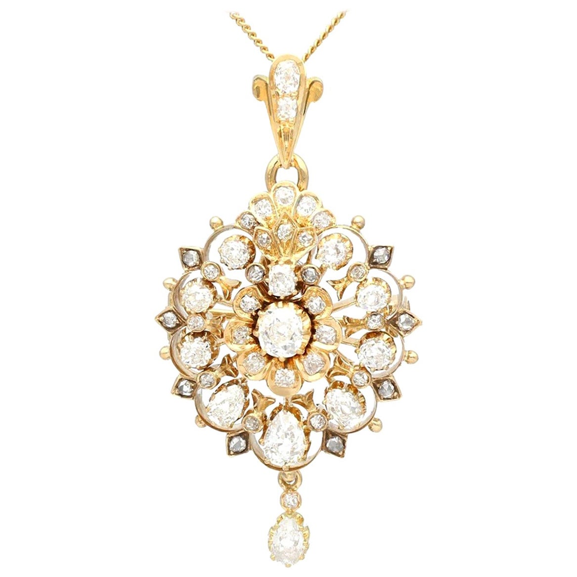 Antique 5.06 Carat Diamond and Yellow Gold Pendant or Brooch