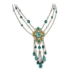 Antique Art Nouveau Emerald, Pearl, Diamond and Enamel Necklace