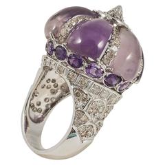 Cabochon Amethyst Diamond gold Dome Cocktail Ring