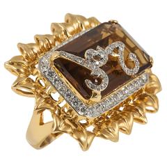 Fiery Honey Quartz diamond gold Cocktail Ring