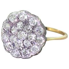Victorian 1.96 Carat Old Cut Diamond Round Cluster Ring
