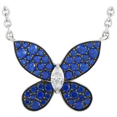 Graff Butterfly 18 Karat White Gold Diamond and Sapphire Pendant Necklace