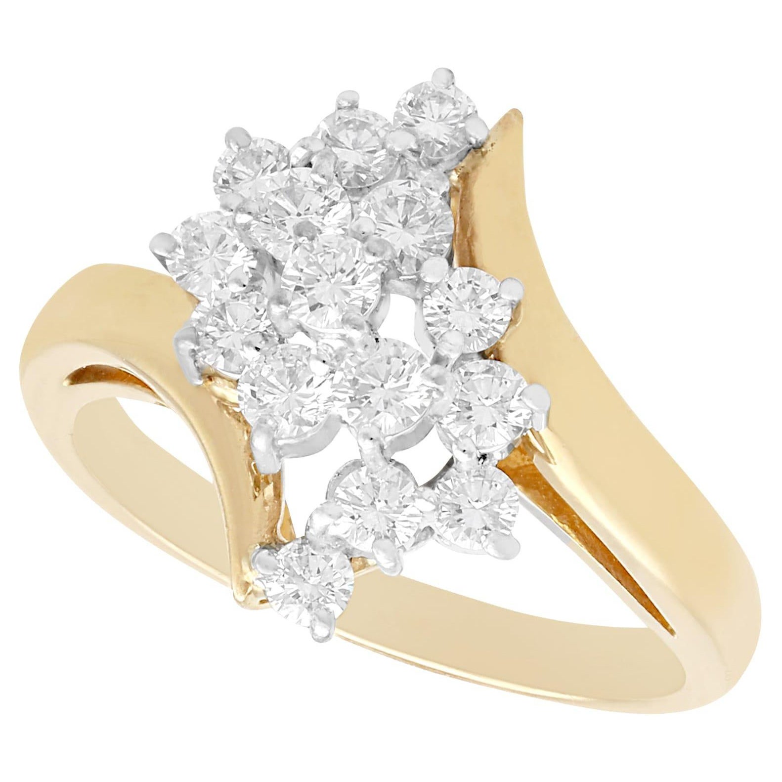 Vintage 1960s Diamond Yellow Gold and White Gold Set Twist Ring