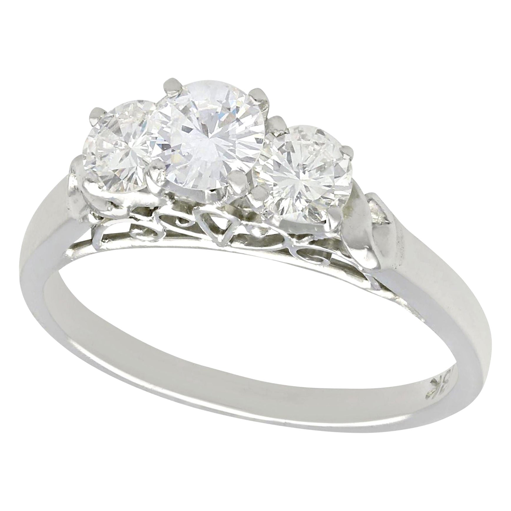 Vintage 1990s Diamond and White Gold Three-Stone Ring For Sale at ...