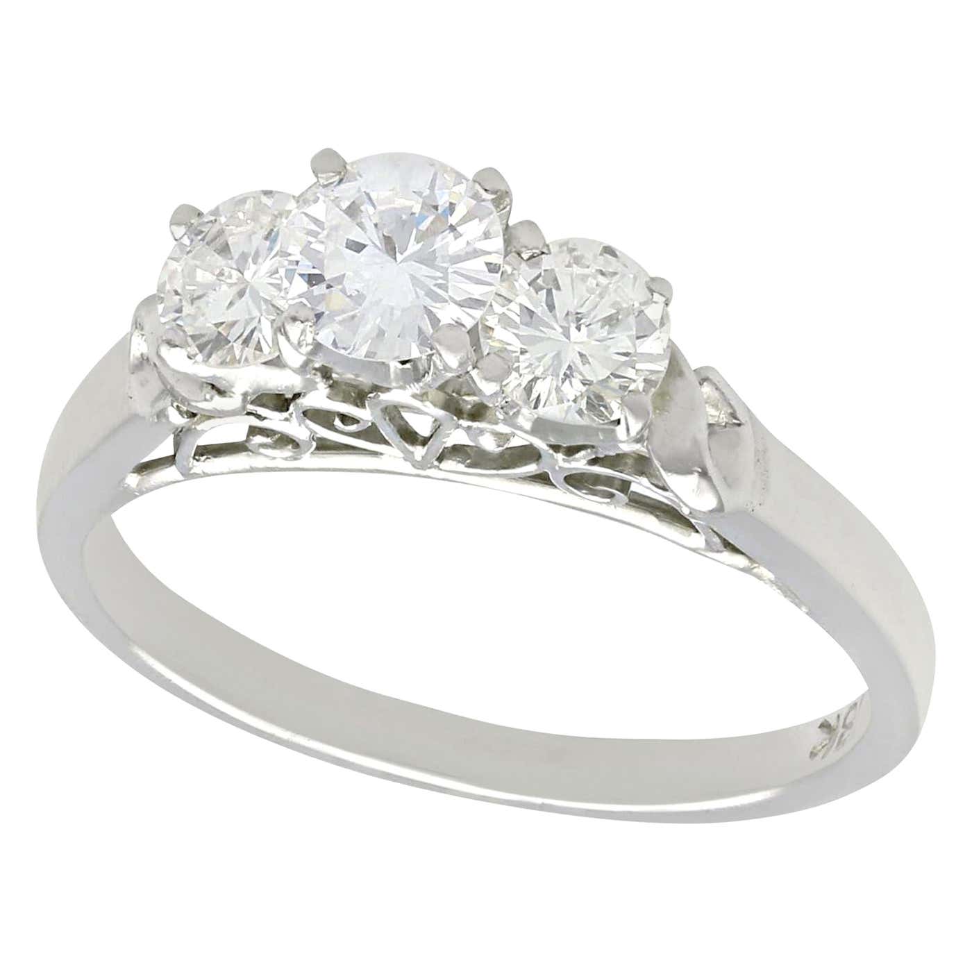 Vintage 1990s Diamond and White Gold Three-Stone Ring For Sale at ...