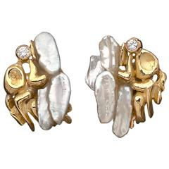 Jean Vendôme Pearl Diamond Gold Earrings