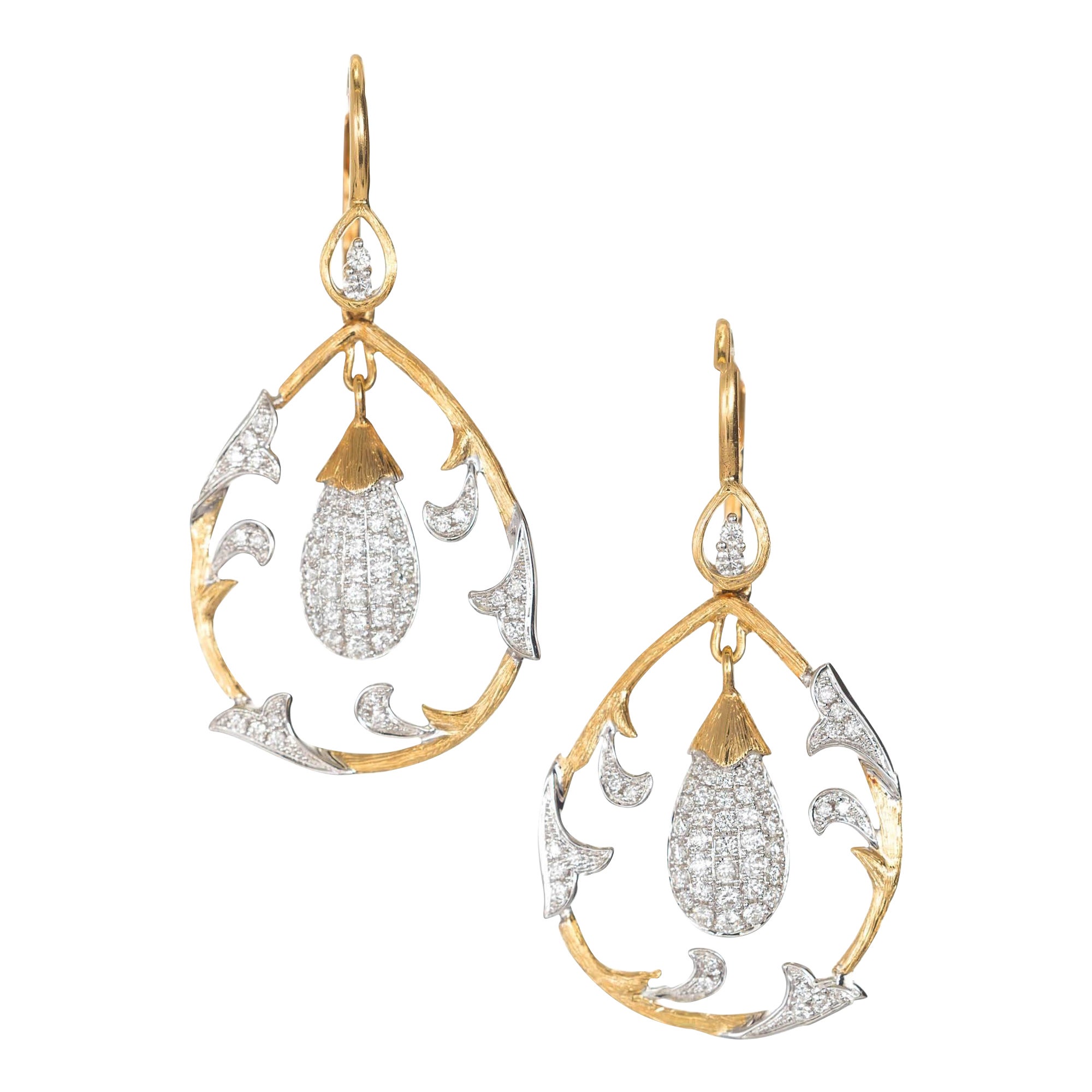 Cordova .75 Carat Diamond Two-Tone Gold Dangle Chandelier Earrings