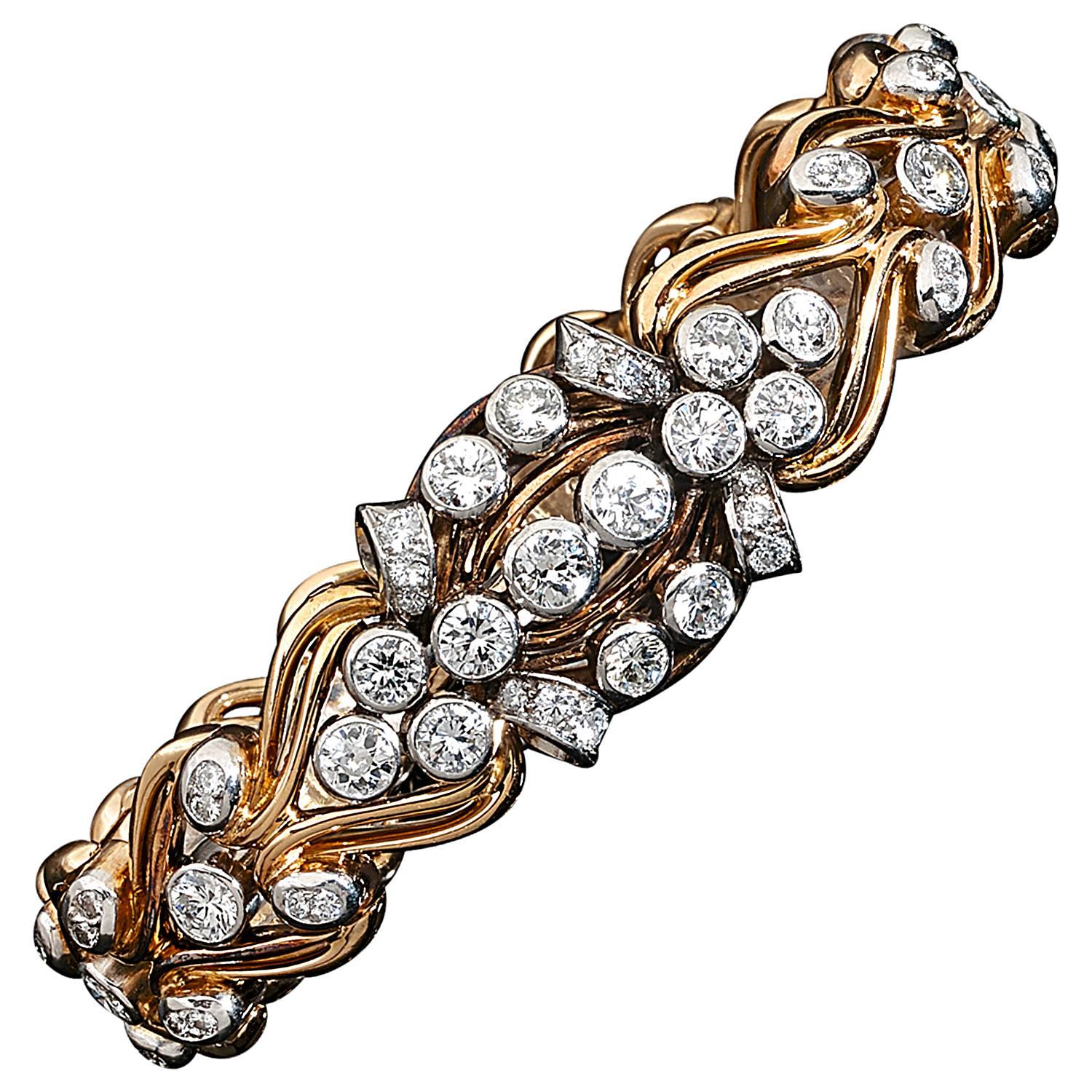 1950s Diamond Gold Link Bracelet