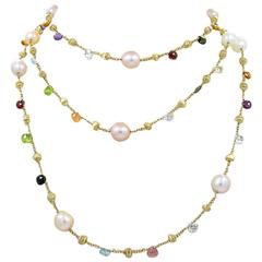 Marco Bicego Paradise Necklace with Pearls, Multicolor Faceted Stones