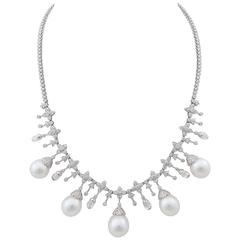 White South Sea and White Diamond Gold Necklace