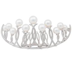 White South Sea and White Diamond Gold Tiara