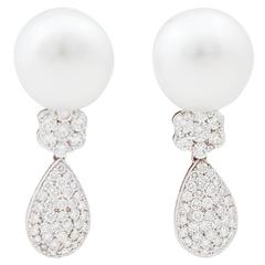 White South Sea pearl White Diamond Platinum Earrings