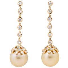 Golden South Sea Pearl Diamond Gold Drop Earrings