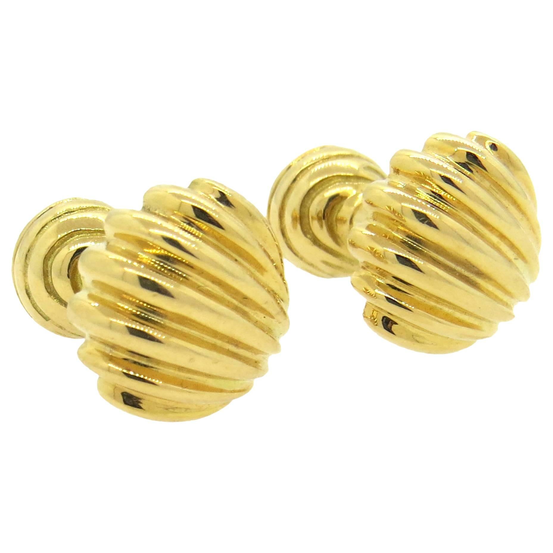 Tiffany & Co. Gold Shell Motif Cufflinks  For Sale