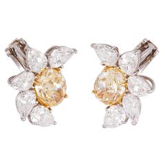 Harry Winston Yellow and White diamond Gold Platinum Ear Clips