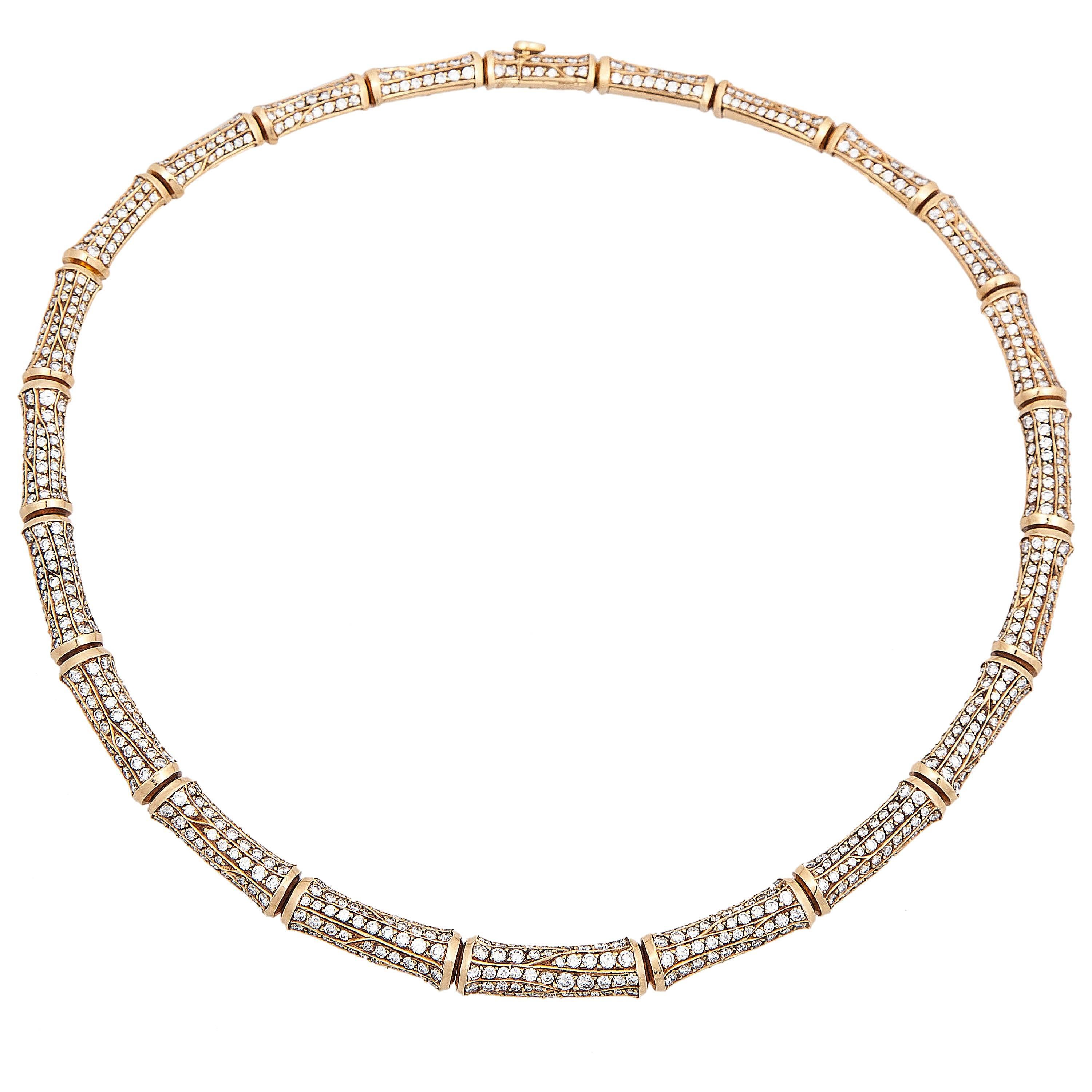 Cartier Stunning Bamboo Diamond Gold Link Necklace