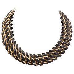 David Webb Black Enamel Gold Necklace