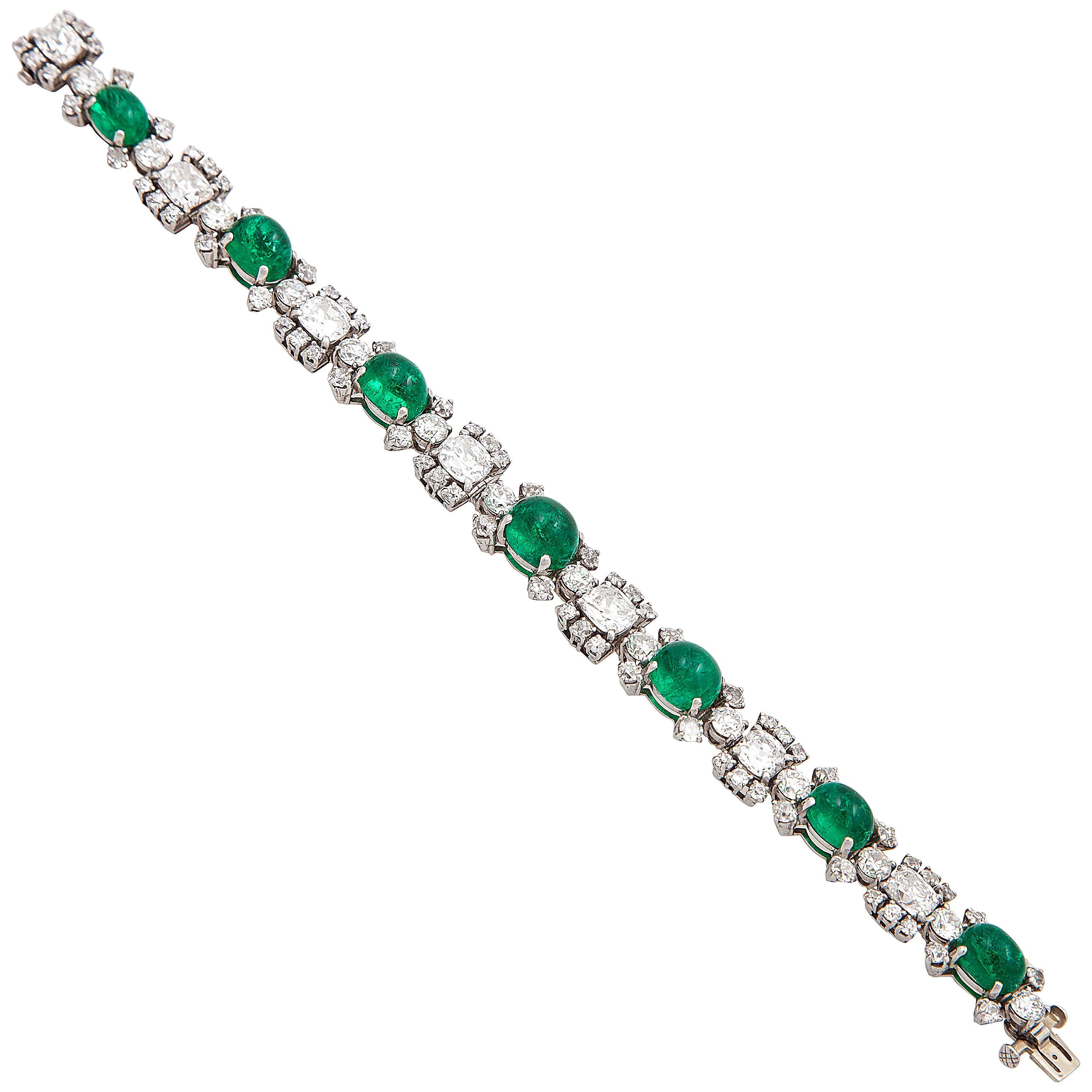 Raymond Yard - Superbe bracelet en platine avec émeraudes et diamants