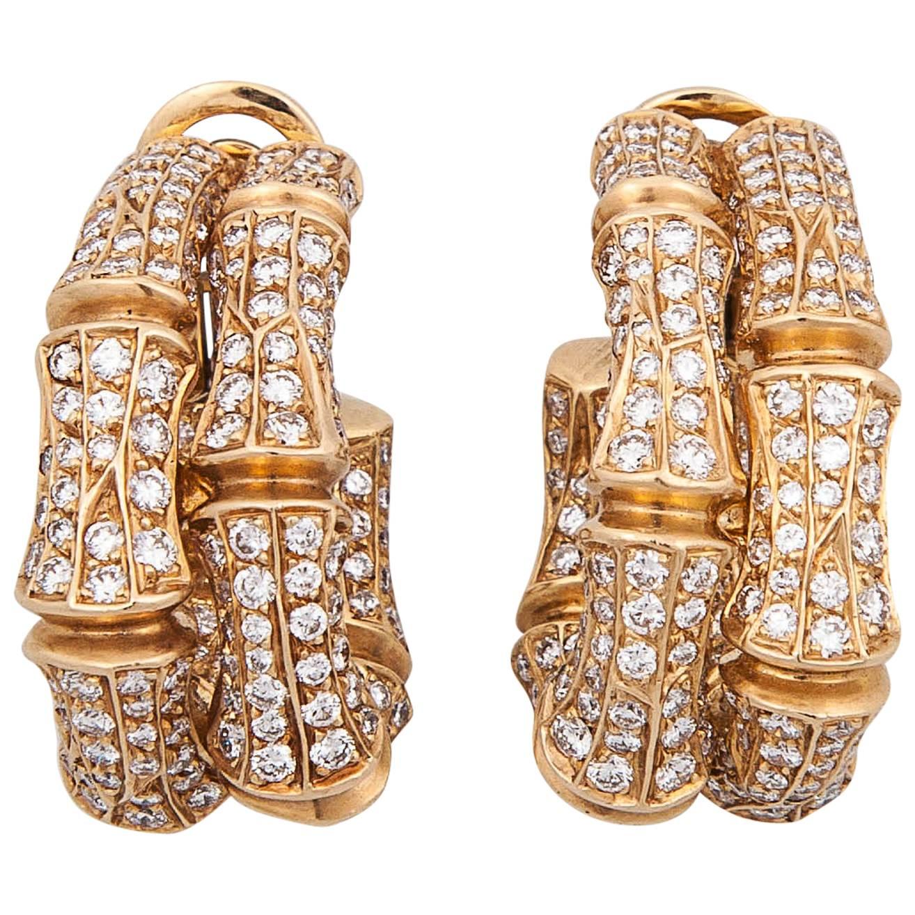 Cartier Stunning Bamboo Diamond Gold link earrings