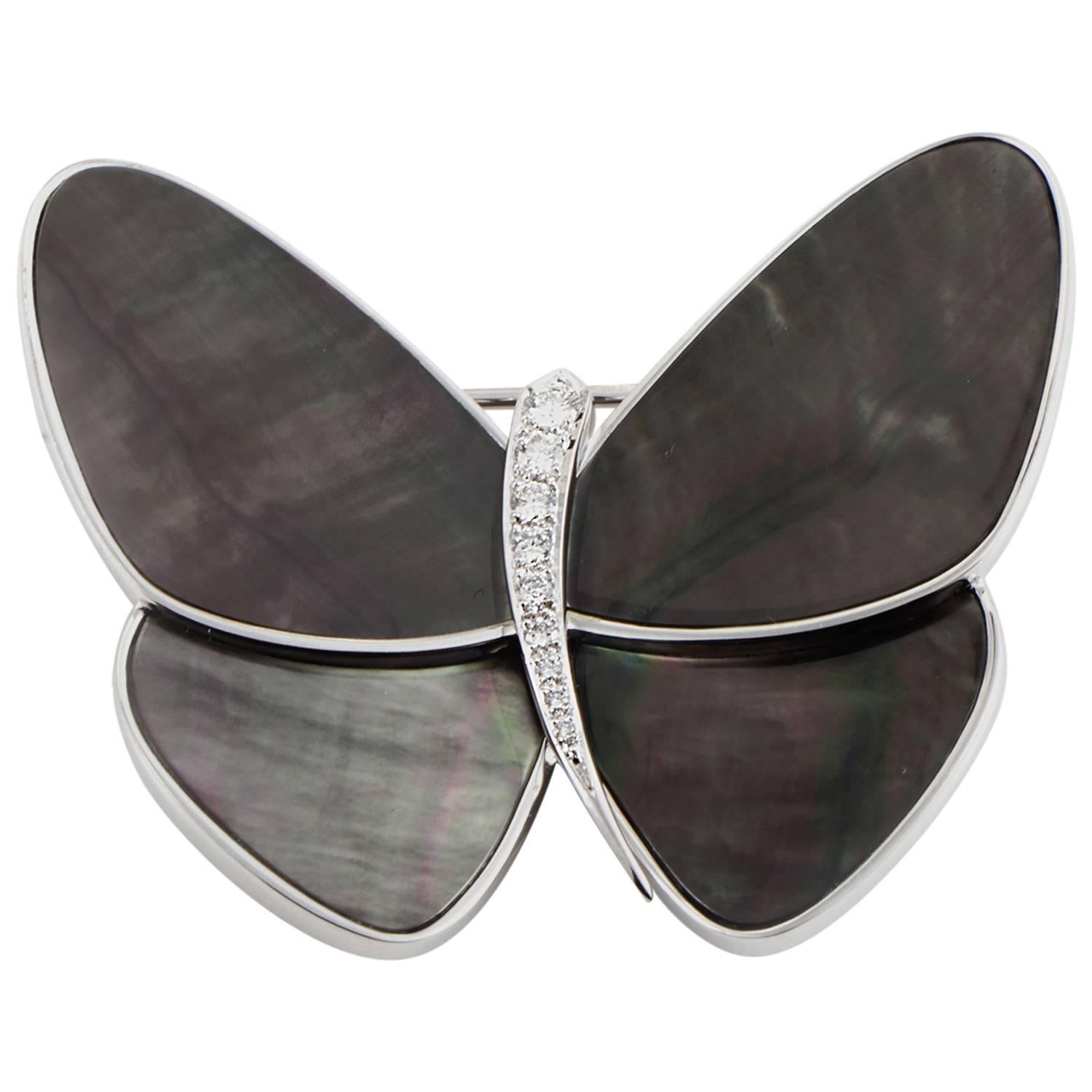 Van Cleef & Arpels mother of pearl diamond gold papillon butterfly Brooch