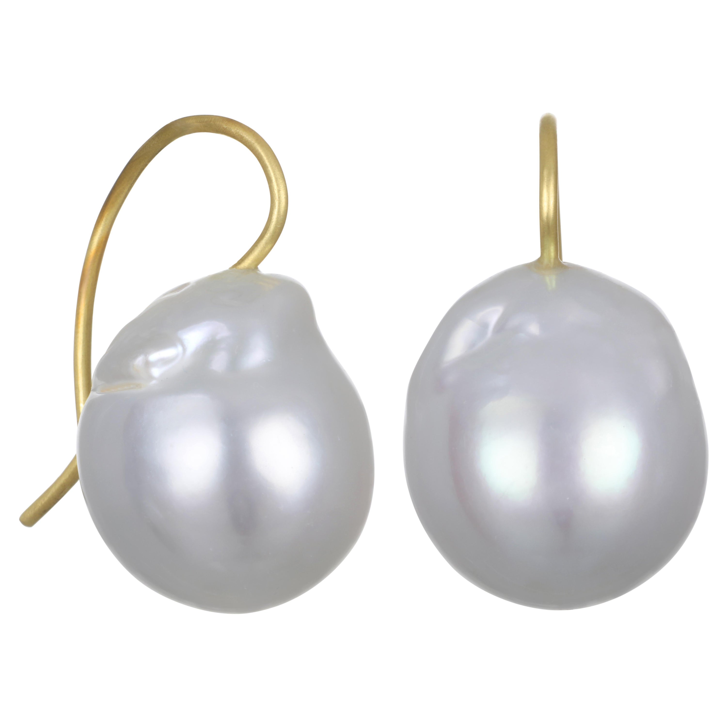 charming 12-13mm south sea white baroque pearl earring 14k 