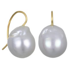 Faye Kim 18k Gold White South Sea Baroque Pearl Drop Earrings