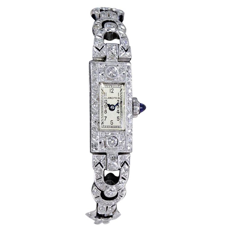 Blancpain Platinum Watch and 18 Karat Diamond Bracelet, circa 1930s-1940s For Sale