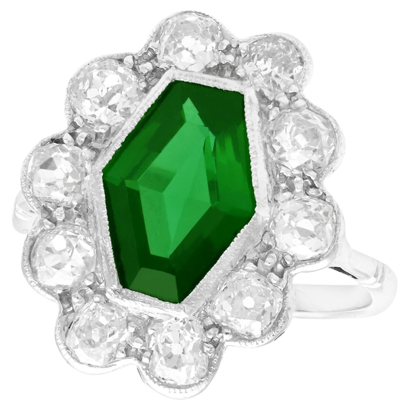 Anillo de cóctel antiguo de oro blanco con turmalina de 1,45 quilates y diamantes de 1,96 quilates
