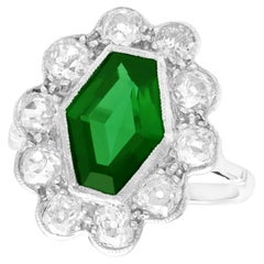 Bague cocktail ancienne en or blanc avec tourmaline de 1,45 carat et diamants de 1,96 carat