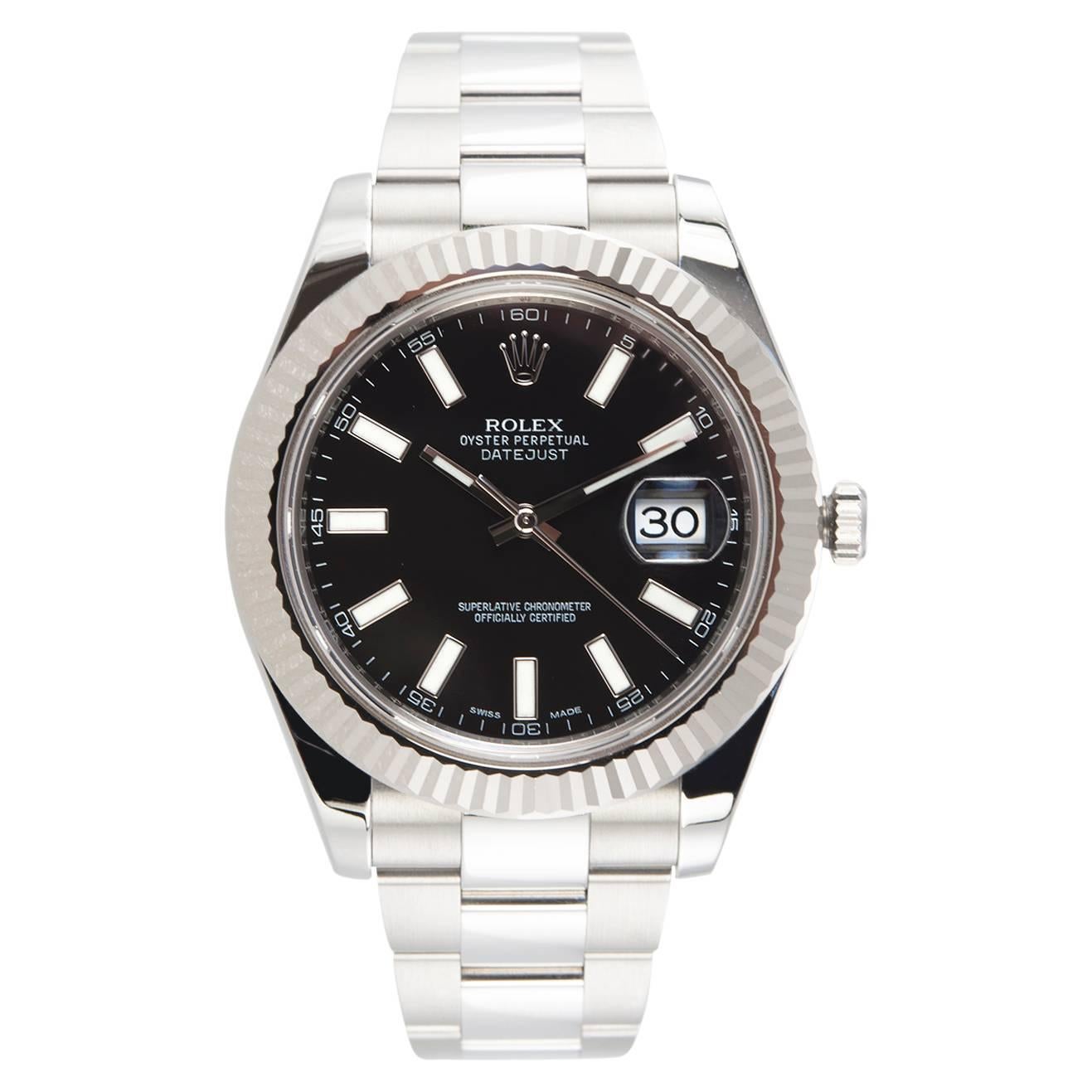 Rolex Stainless Steel Gold Fluted bezel DateJust II Wristwatch Ref 116334 For Sale