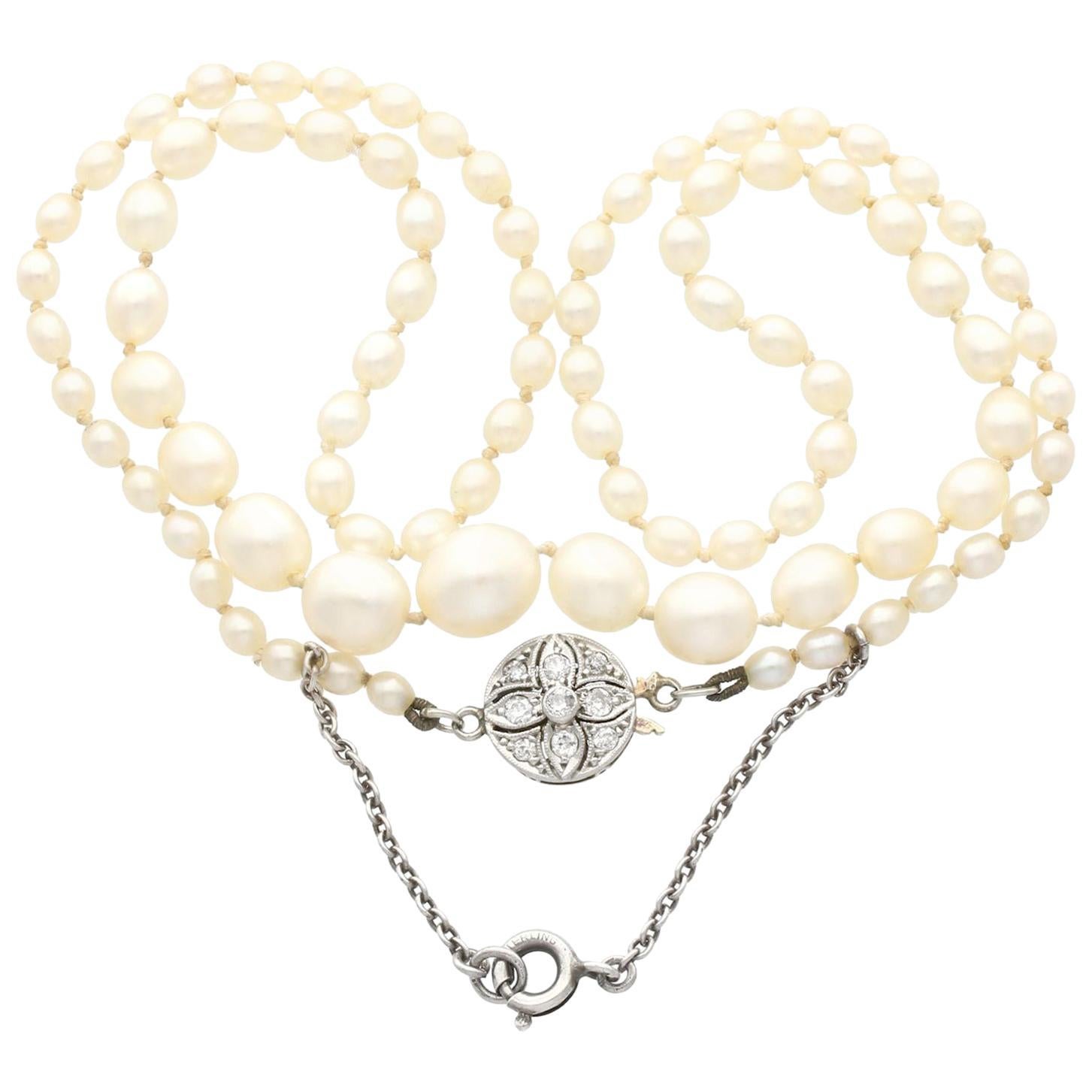 Saltwater Natural Pearl Necklace Diamond and Yellow Gold Clasp