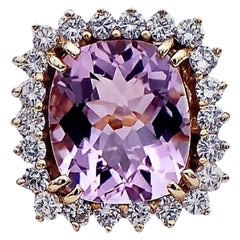 Vintage 11 CTW Diamond & Pink Kunzite Cushion Cut Ring 14 Karat