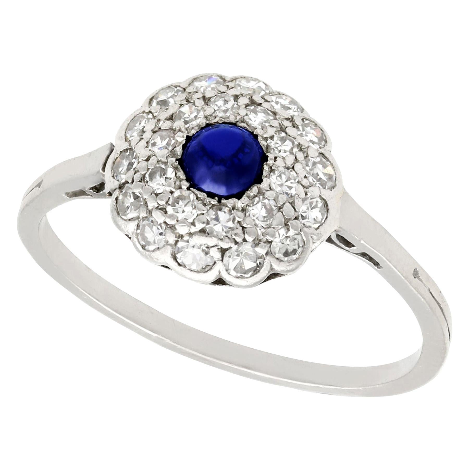 1920s Sapphire and Diamond Platinum Cluster Ring For Sale