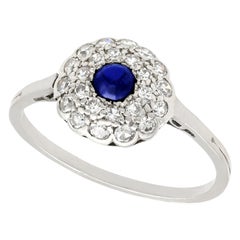 Antique 1920s Sapphire and Diamond Platinum Cluster Ring