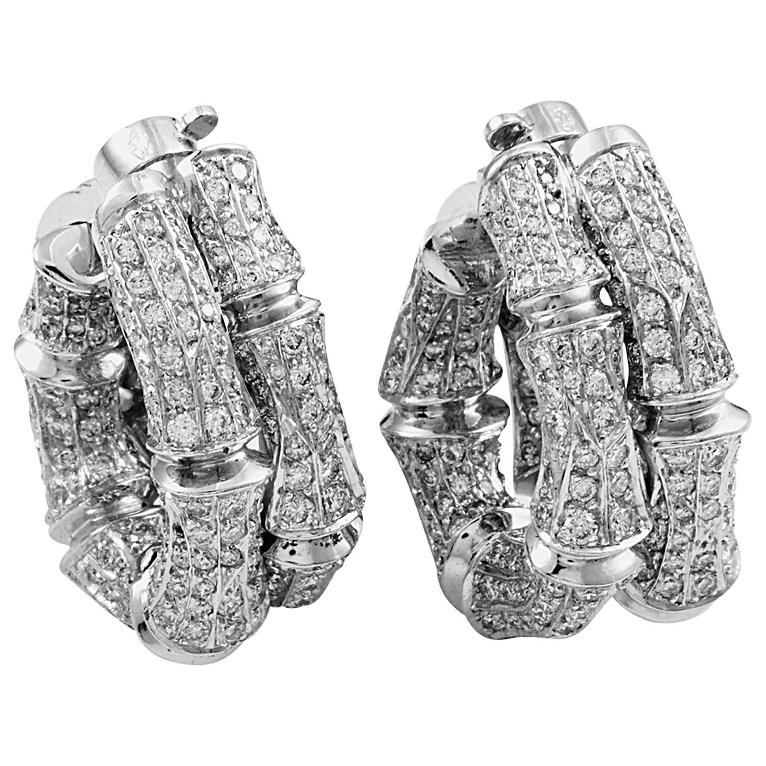 Cartier Bamboo White Gold Diamond Pave Clip-On Earrings