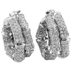 Retro Cartier Bamboo White Gold Diamond Pave Clip-On Earrings