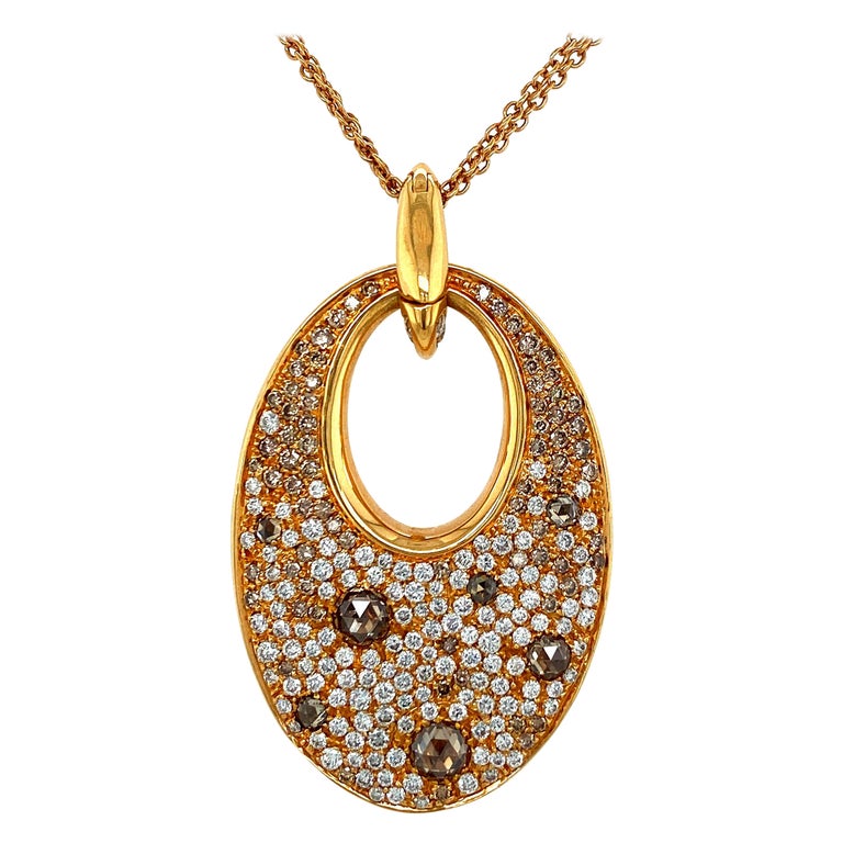 18Kt Pink Gold Necklace, Pendant Set with White, Cognac Diamonds 3.29