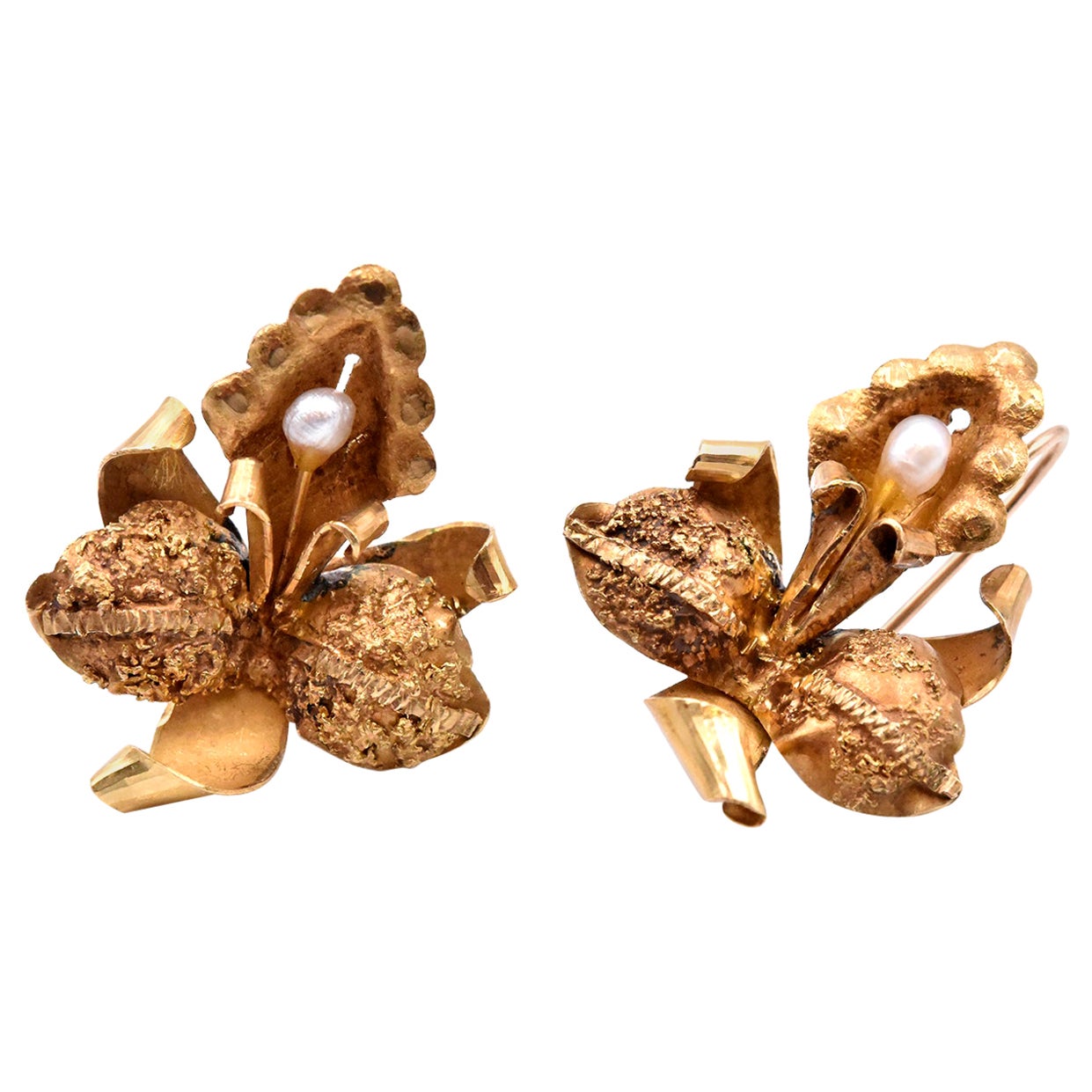 Enamel Orchid Earrings with Diamond Center at 1stDibs