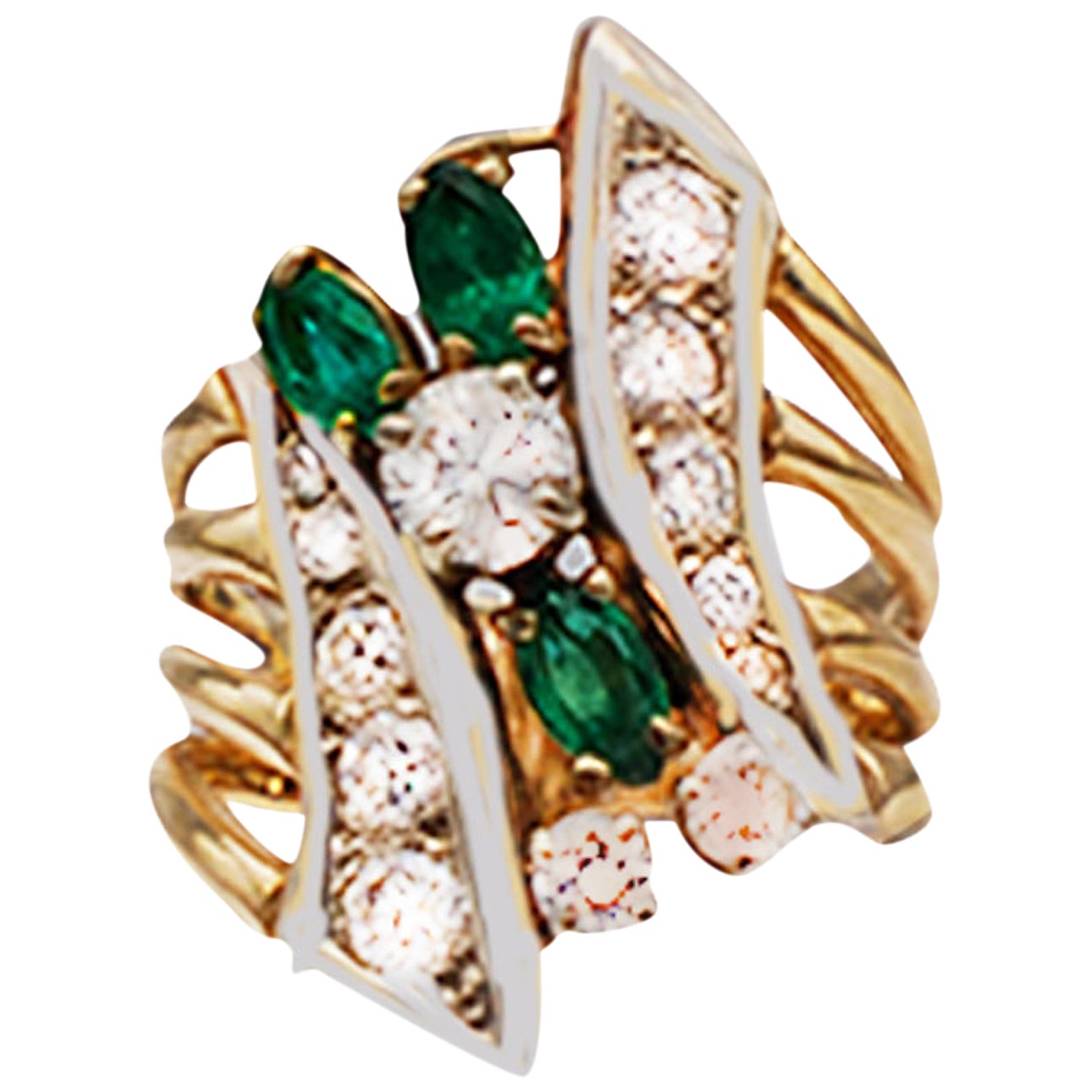 3.02 Carat Natural Oval Emeralds Diamond Cocktail Cluster Ring 14 Karat ...
