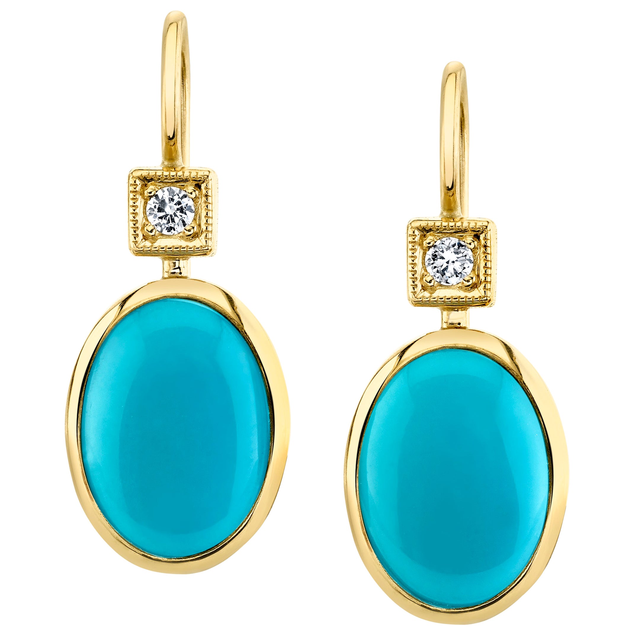 Diamond Oval Arizona Sleeping Beauty Turquoise White Gold Swirl Earrings at 1stDibs